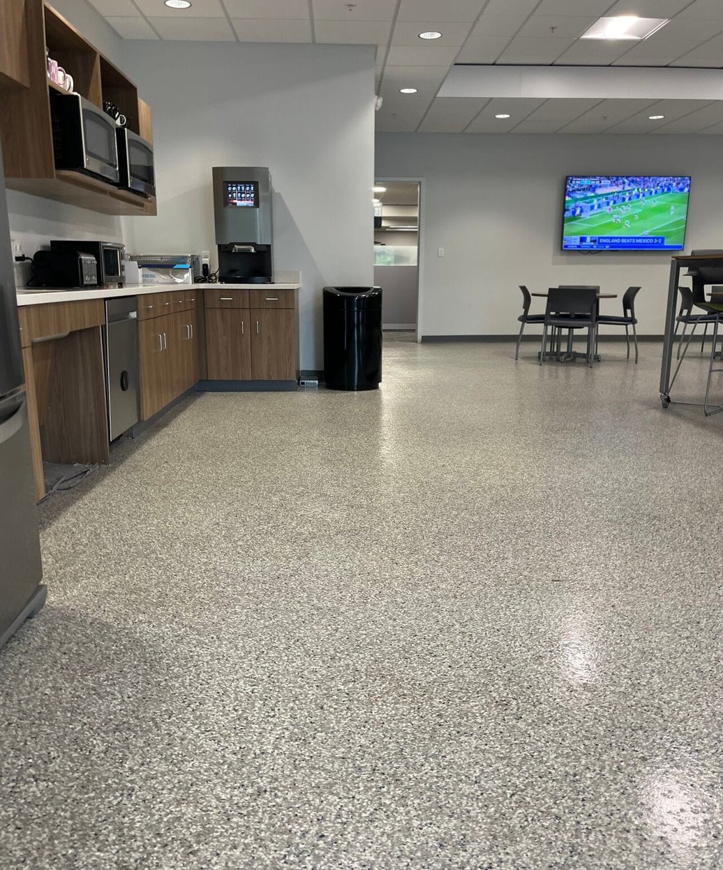 Epoxy flake floor in an office break room